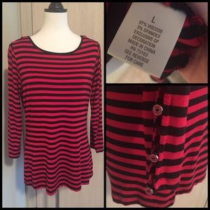 Striped Tee with Fun Button Detail on Sleeve